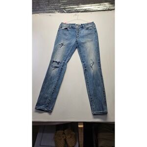 KanCan Womens High Rise Distressed Skinny Jeans Medium Wash Button Fly Size 9/28
